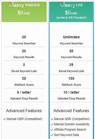 comparison between Jaaxy starter & lite